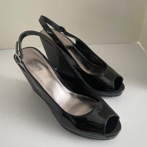 Alfani Black, Patent Leathe,r Platform, Sling Back, Wedge heel,  Shoe, Size 9.5